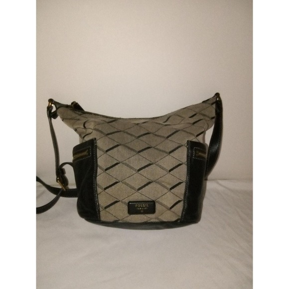 Fossil Handbags - Fossil  Black/Grey Fabric/Leather Hobo Shoulder Bag Issue No‎ 1954